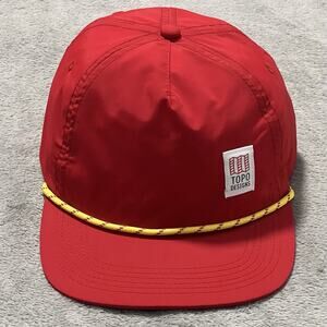 Topo Designs Hat Red Nylon Strapback Camper Skateboard Style Buckle Yellow Rope